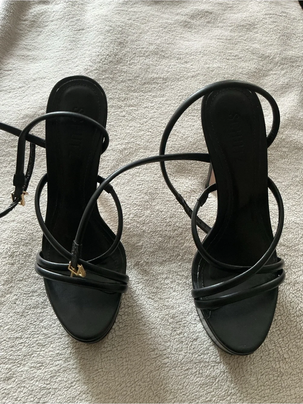 SCHUTZ Zila Black Strappy Ankle-Wrap High Heel Sandals